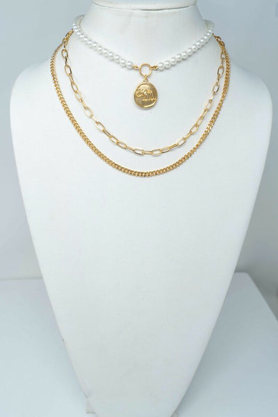 Lorna Gold Pearl & Coin with Chunky Chain Necklace