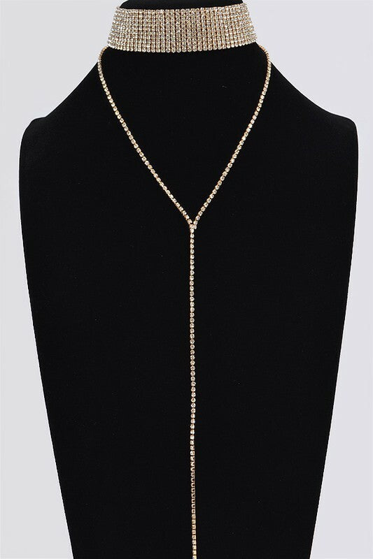 Sharon Gold Long Choker Y Necklace
