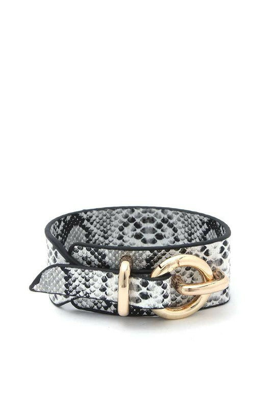 Lanna Hoop Buckle Snake Print Leather Bracelet