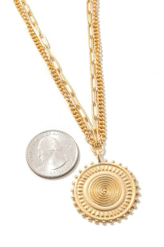 Silvie Gold Double Strand Disc Pendant Necklace