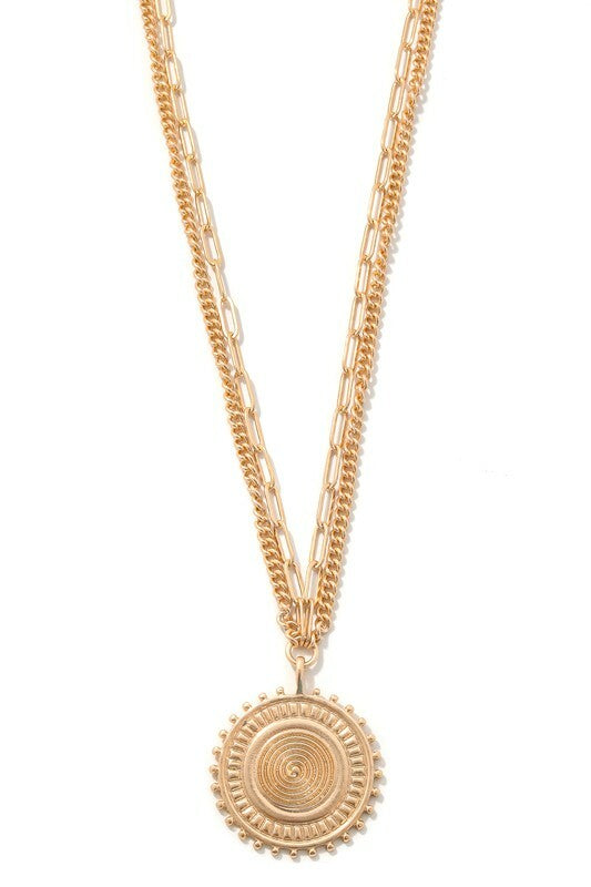 *Silvie Gold Double Strand Disc Pendant Necklace