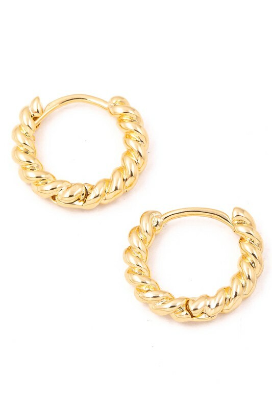 Donna Gold Solid Twisted Metallic Hoop Earrings
