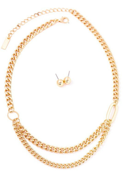 Sarah Gold Curb Chain Necklace Set
