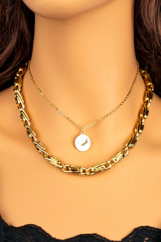 Arlene Gold Round Snail Chain & Coin Charm Necklace Set