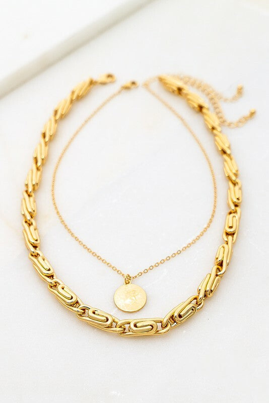 Arlene Gold Round Snail Chain & Coin Charm Necklace Set