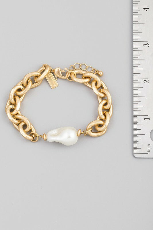 Lane Gold Pearl Charm Chain Bracelet