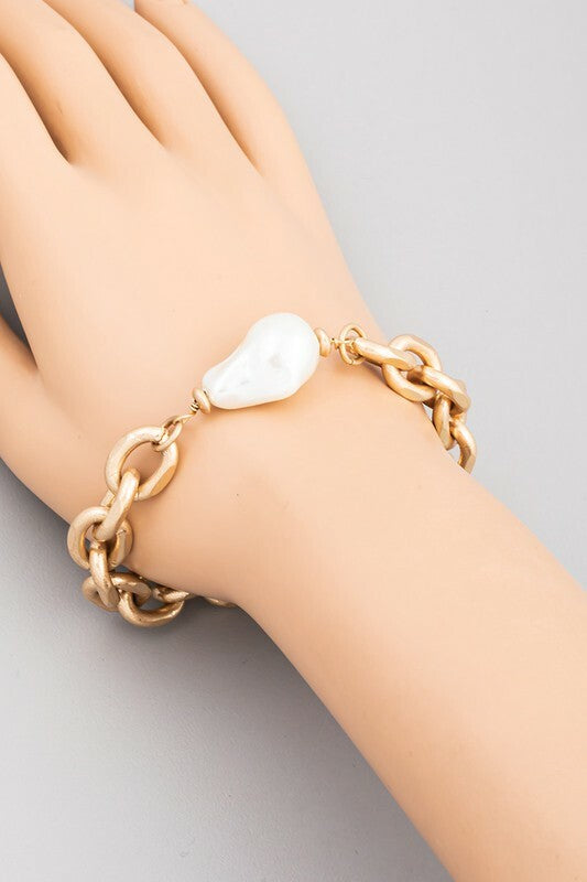 Lane Gold Pearl Charm Chain Bracelet