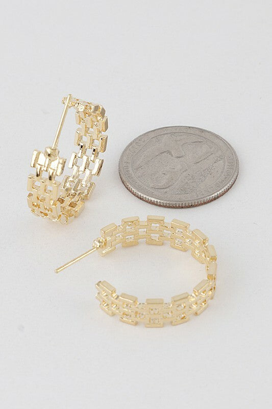 *Kenza Gold Double Melted Chain Hoop Earrings