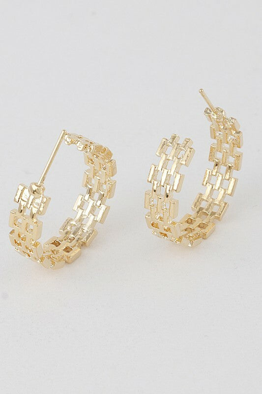 *Kenza Gold Double Melted Chain Hoop Earrings