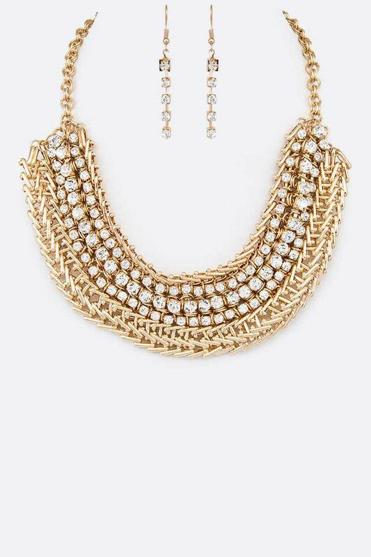 Ajay Gold Crystal Collar Statement Necklace Set Necklace