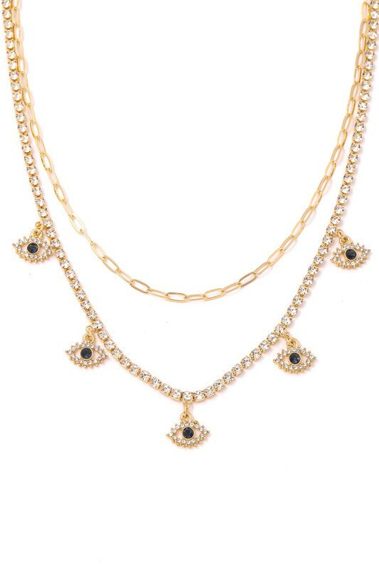 Alexandra Gold Evil Eye Pave Charm Station Necklace