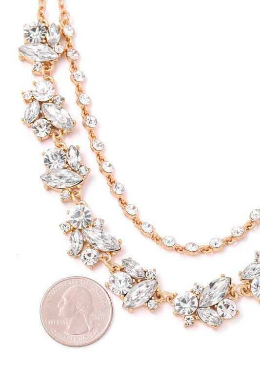 *Morra Gold Crystal Station Double Chain Necklace