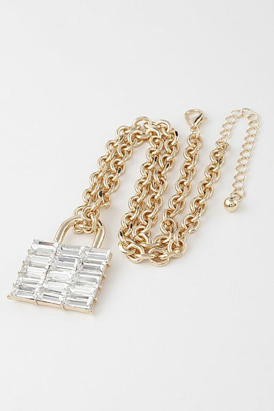 Jaden Gold Bulky Lock Pendant Chain Necklace