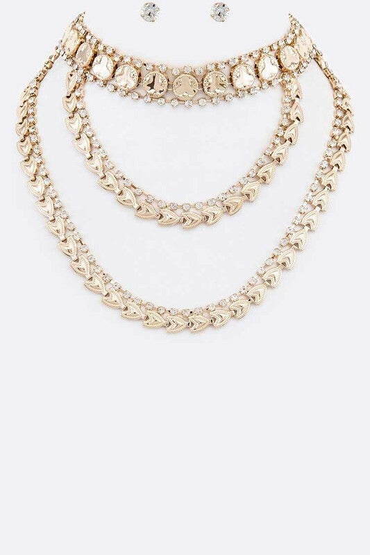 Dahlia Gold Rhinestone Accent Statement Collar Necklace