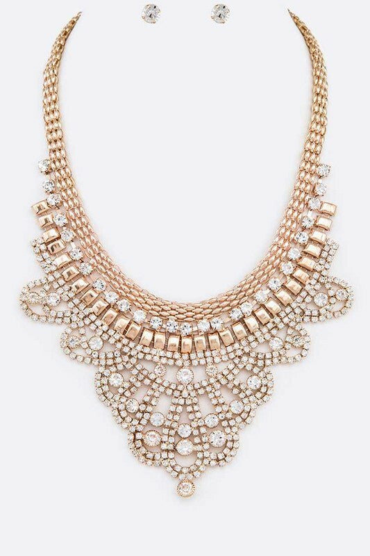 *Stacy Gold Rhinestone Mix Chain Statement Necklace