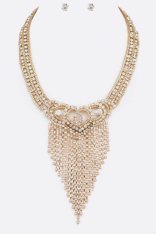 Josie Gold Fringe Rhinestone Statement Necklace
