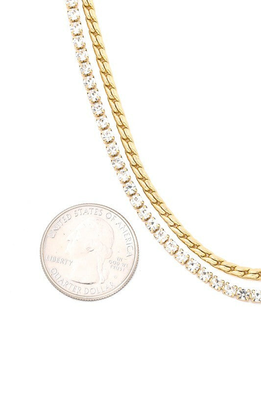 Jordyn Gold Layered Rhinestone Chain Link Necklace