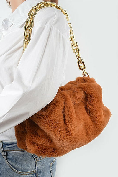 Malina Nude Faux Fur Crossbody Bag