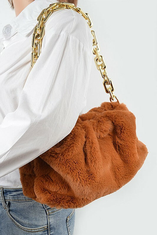 Malina Camel Faux Fur Crossbody Bag