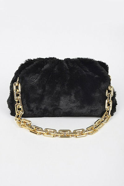 Malina Black Faux Fur Crossbody Bag