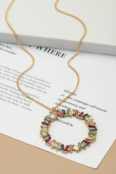 Naika Baguette Multi Color Stones Circle Necklace
