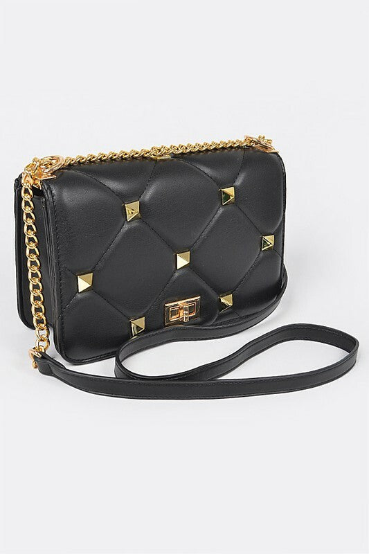Andra Red Quilted Flap Crossbody Bag w/ Oversized Studs
