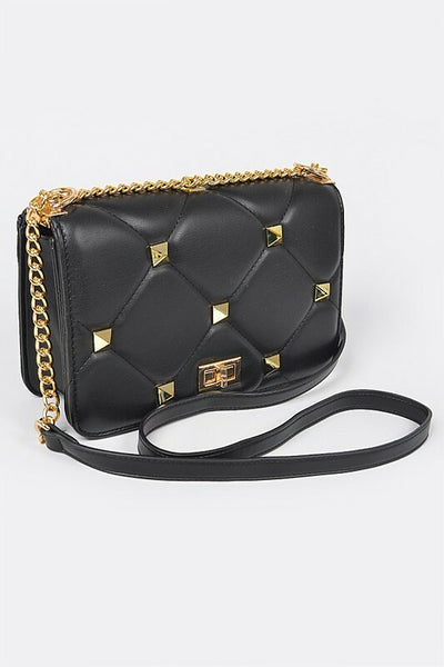 Andra Red Quilted Flap Crossbody Bag w/ Oversized Studs