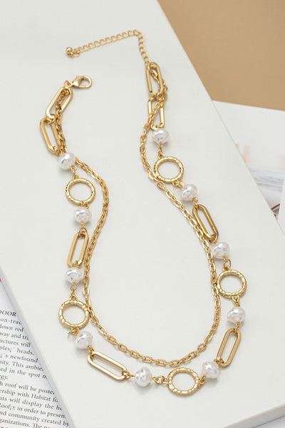 Colleen Two Layer Chunky Link and Pearl Necklace