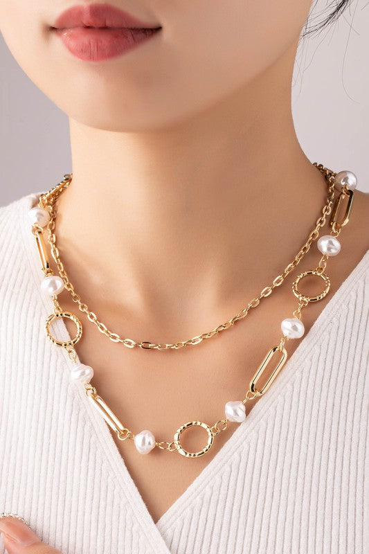 Colleen Two Layer Chunky Link and Pearl Necklace