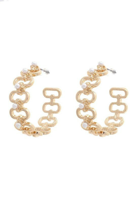 *Haze Pearl Link Hoops Earrings