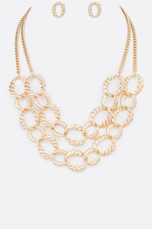 Cathy Gold Textured Chain Layer Necklace Set