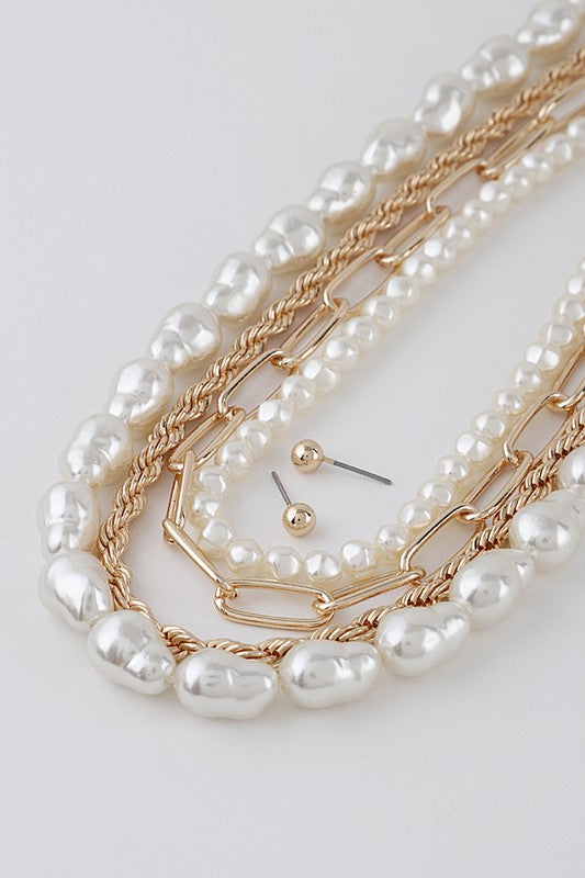 Helena Gold Multi Layer Pearl and Chain Necklace