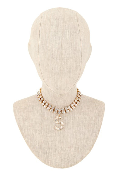 Tamia Gold Number Five Charm Double Line Rhinestone Necklace