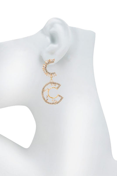 Heather Gold C and D Dangle Baguette Stone Earring