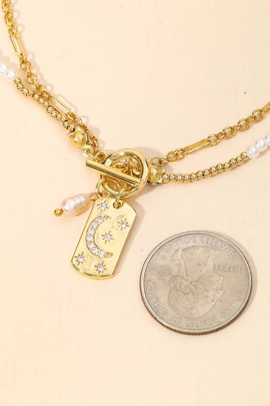 Reggie Rectangle Moon Pendant Toggle Chain Necklace