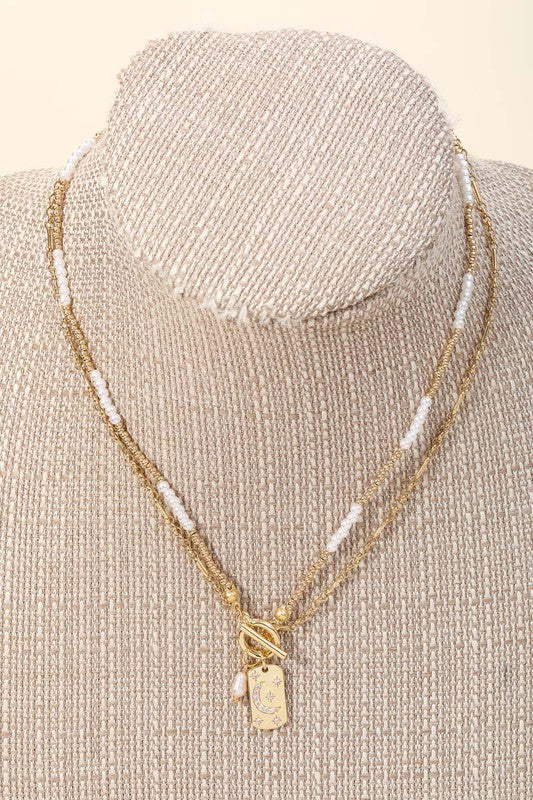 Reggie Rectangle Moon Pendant Toggle Chain Necklace
