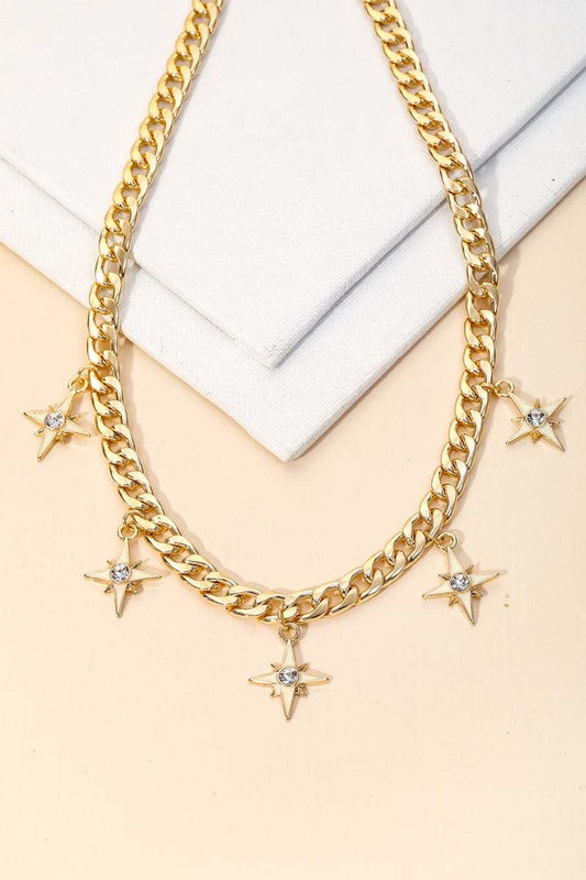 Juniper Rhinestone Star Curb Chain Necklace