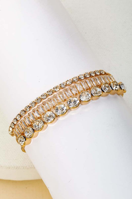 Burna Gold Adjustable Rhinestone Chain Bracelet Set