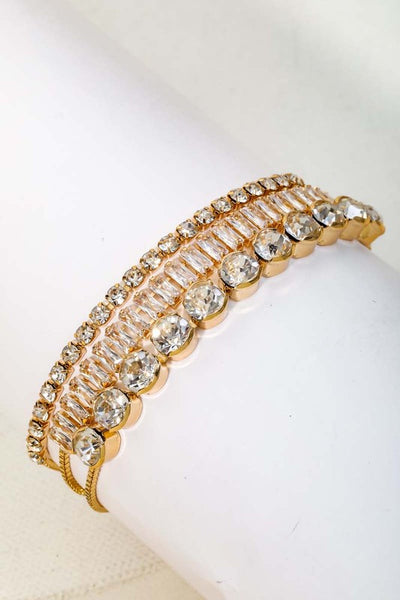 Burna Gold Adjustable Rhinestone Chain Bracelet Set