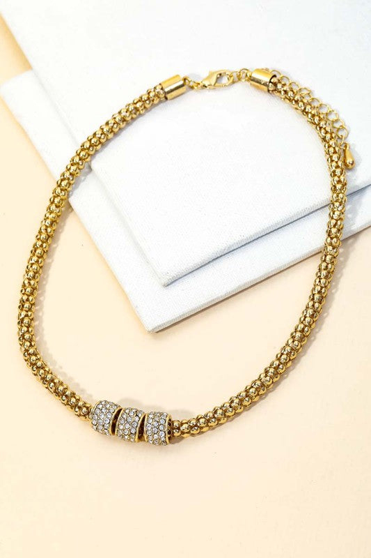 *Sonia Bead Chain Triple Ring Charm Necklace