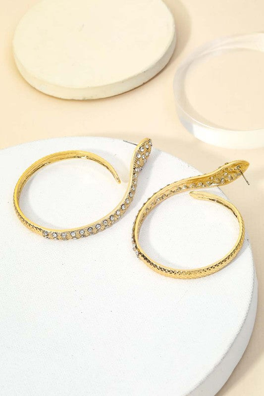 *Clara Pave Circle Snake Hoop Earrings