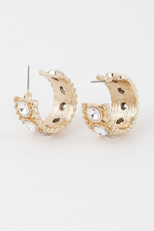 Onika Wide Crystal Clear Stone Hoop Earrings