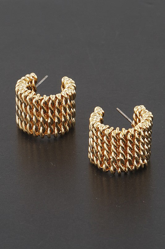 Rebecca Gold Twisted Chain Hoop Earrings