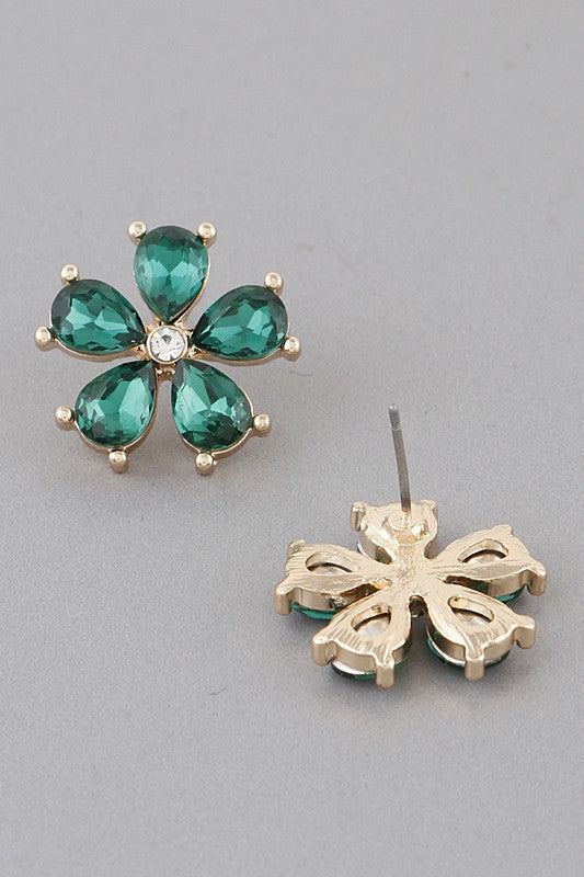 Ginny Emerald Green Flower Jewel Stud Earrings