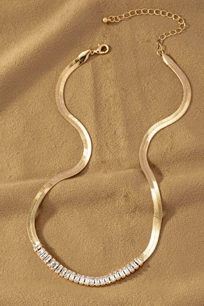 Amelie Herringbone Chain and Rhinestone Choker Necklace