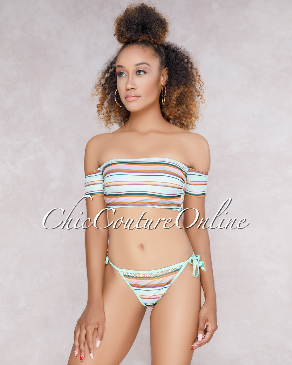 *Harry Mint Stripes Lace Up Two Piece Swimsuit