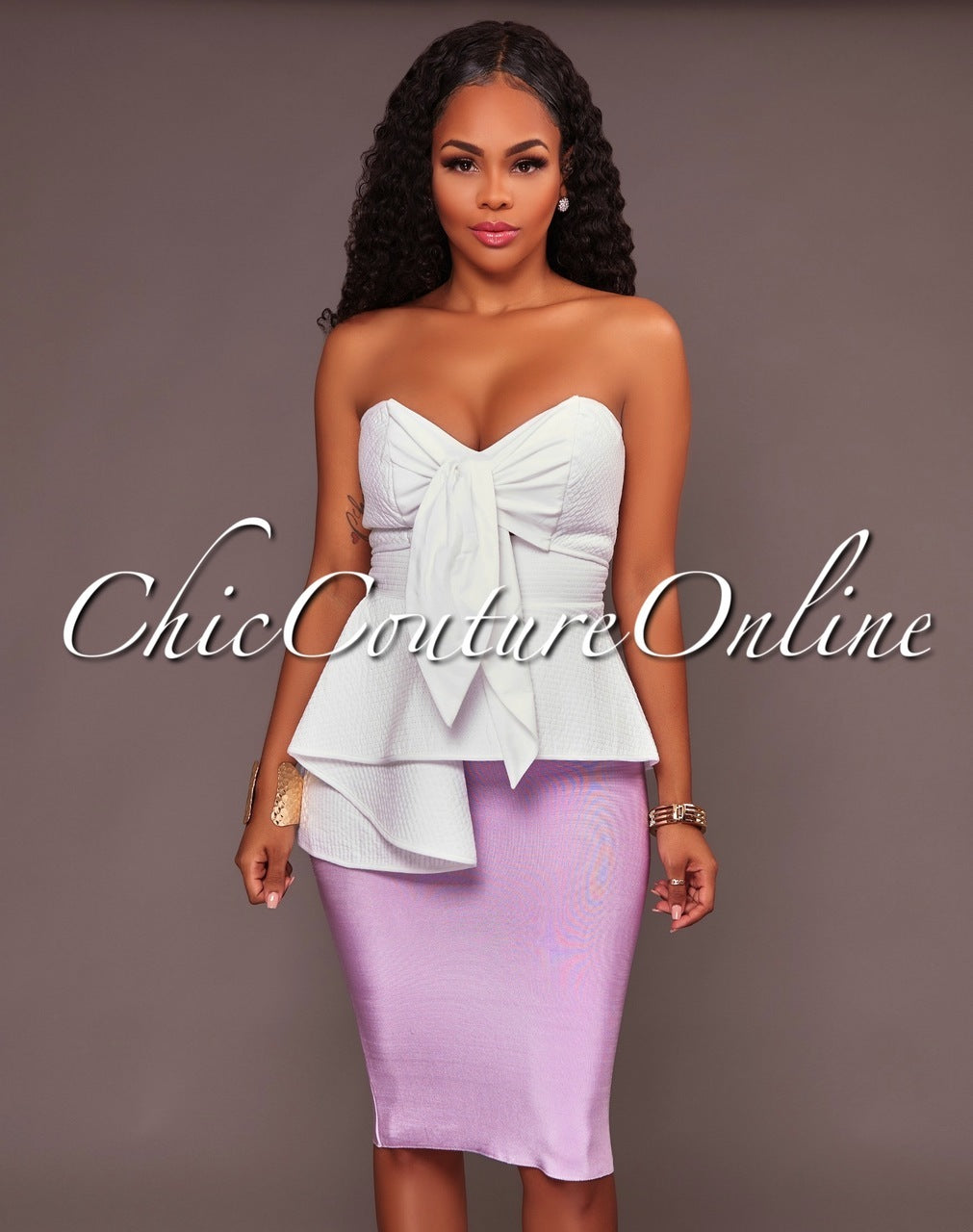 *Lizeth Lilac Elastic Body-Con Skirt