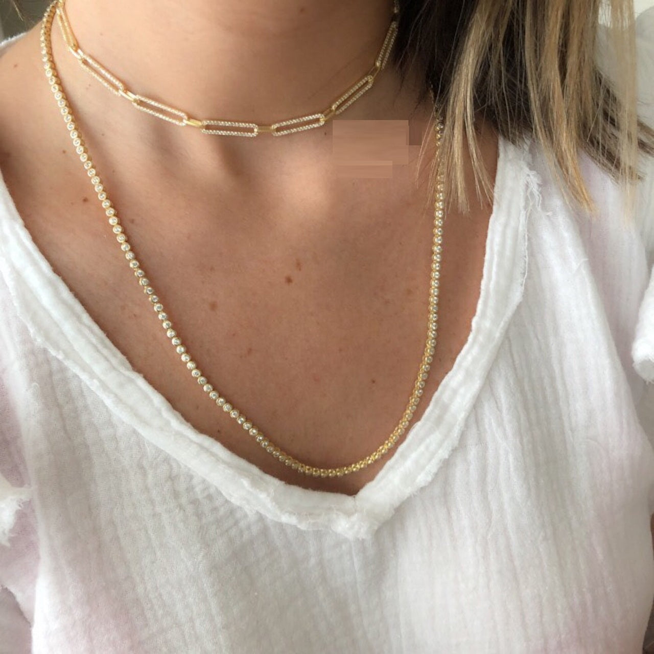 Maybel Gold Bling Micro Pave Cz Rectangle Open Link Chain Choker Necklace