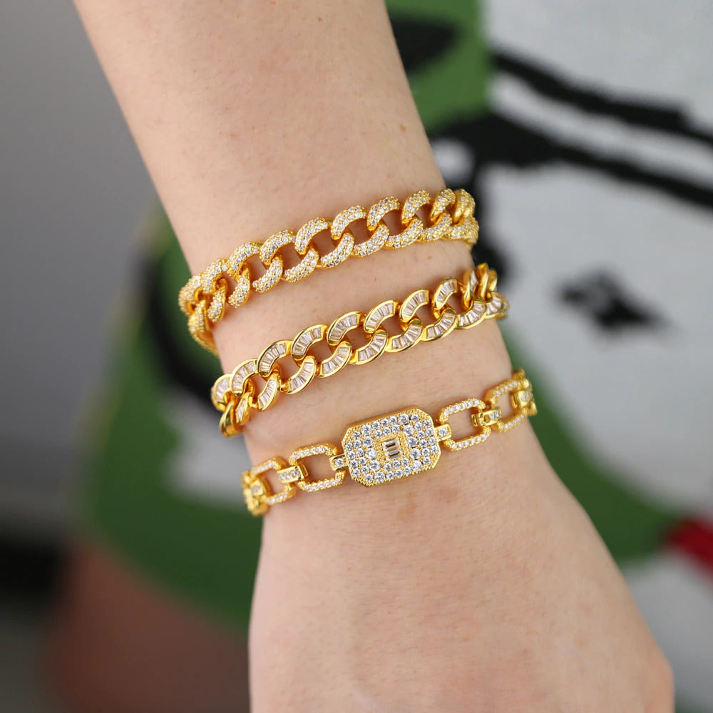 *Pablo Gold Pave Cz Thick Chain Bracelet