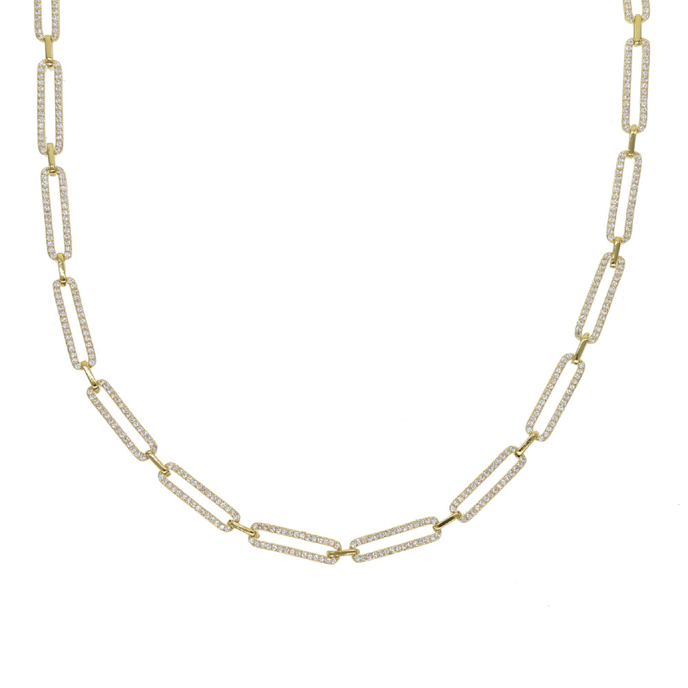 Maybel Gold Bling Micro Pave Cz Rectangle Open Link Chain Choker Necklace
